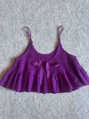 Anthropologie Purple Smocked Ruffle Cami